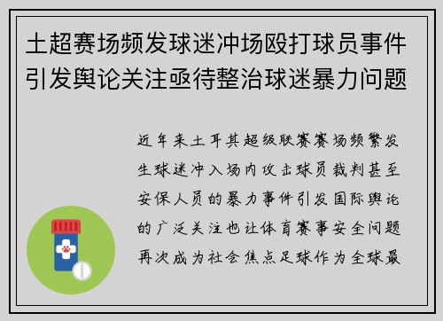 土超赛场频发球迷冲场殴打球员事件引发舆论关注亟待整治球迷暴力问题